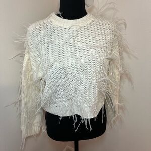 White Sweater with Feather detailing. NWT. Size M